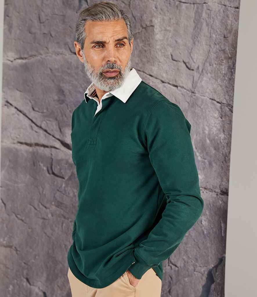 Front Row Premium Superfit Rugby Shirt in Bottle Green by Front Row — Custom branded clothing by Print Press, featuring premium embroidery produced in our specialist print lab in the UK.