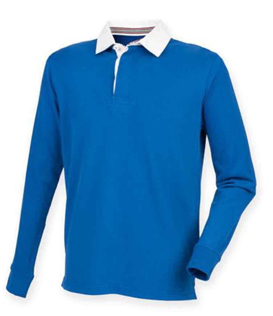 Front Row Premium Superfit Rugby Shirt in Royal Blue by Front Row — Custom branded clothing by Print Press, featuring premium embroidery produced in our specialist print lab in the UK.
