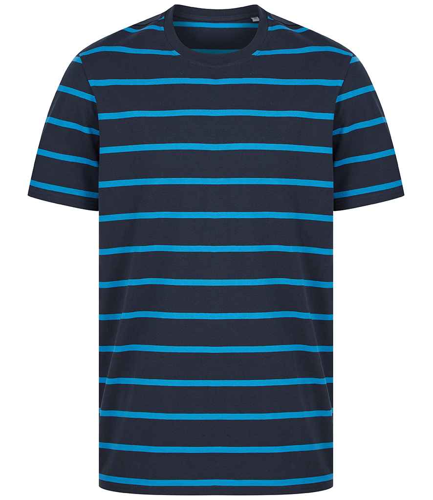 Front Row Striped T-Shirt in Navy Marine Blue by Front Row — Custom branded clothing by Print Press, featuring premium embroidery produced in our specialist print lab in the UK.