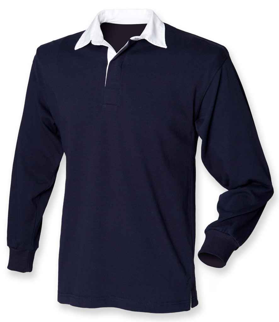 Front Row Original Rugby Shirt in Navy by Front Row — Custom branded clothing by Print Press, featuring premium embroidery produced in our specialist print lab in the UK.