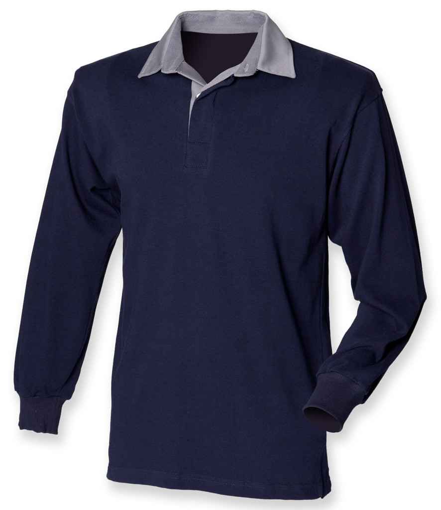 Front Row Original Rugby Shirt in Navy Slate by Front Row — Custom branded clothing by Print Press, featuring premium embroidery produced in our specialist print lab in the UK.