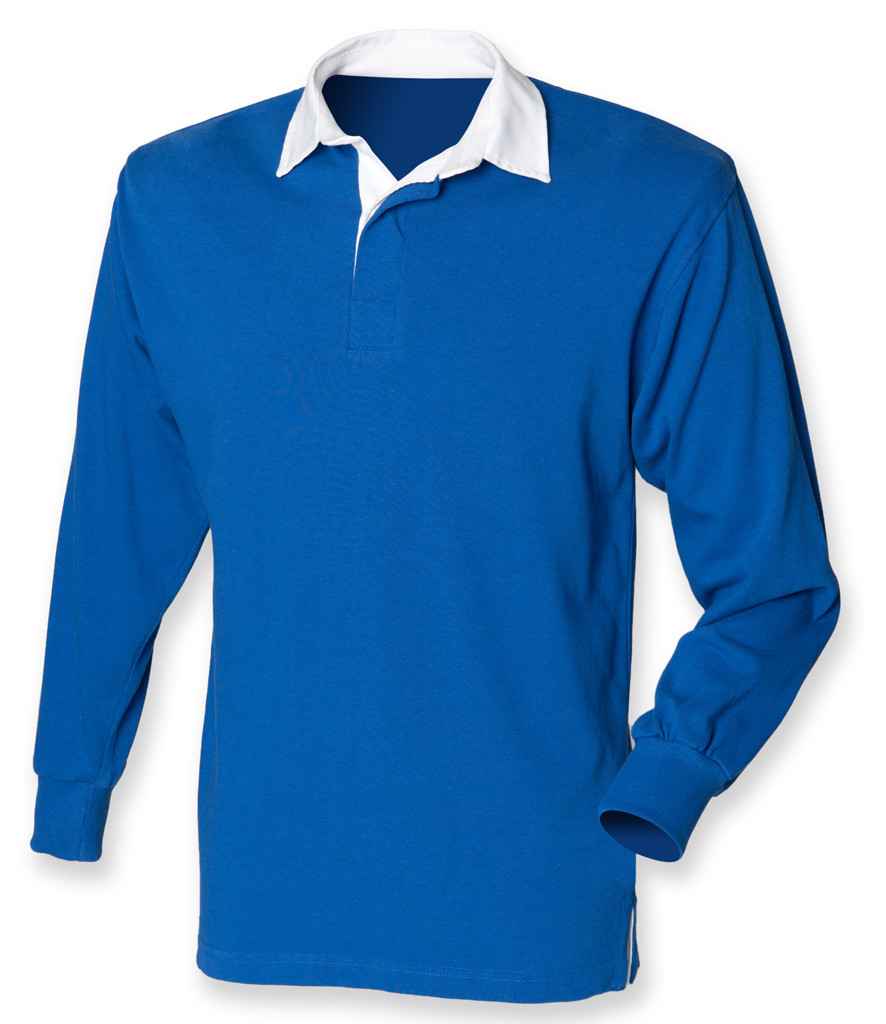 Front Row Original Rugby Shirt in Royal Blue by Front Row — Custom branded clothing by Print Press, featuring premium embroidery produced in our specialist print lab in the UK.