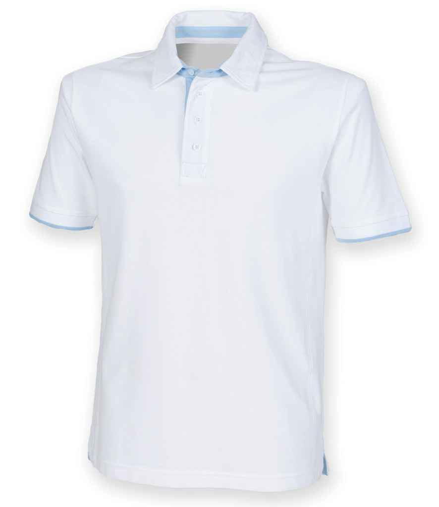 Front Row Contrast Cotton Piqué Polo Shirt in White Sky Blue by Front Row — Custom branded clothing by Print Press, featuring premium embroidery produced in our specialist print lab in the UK.