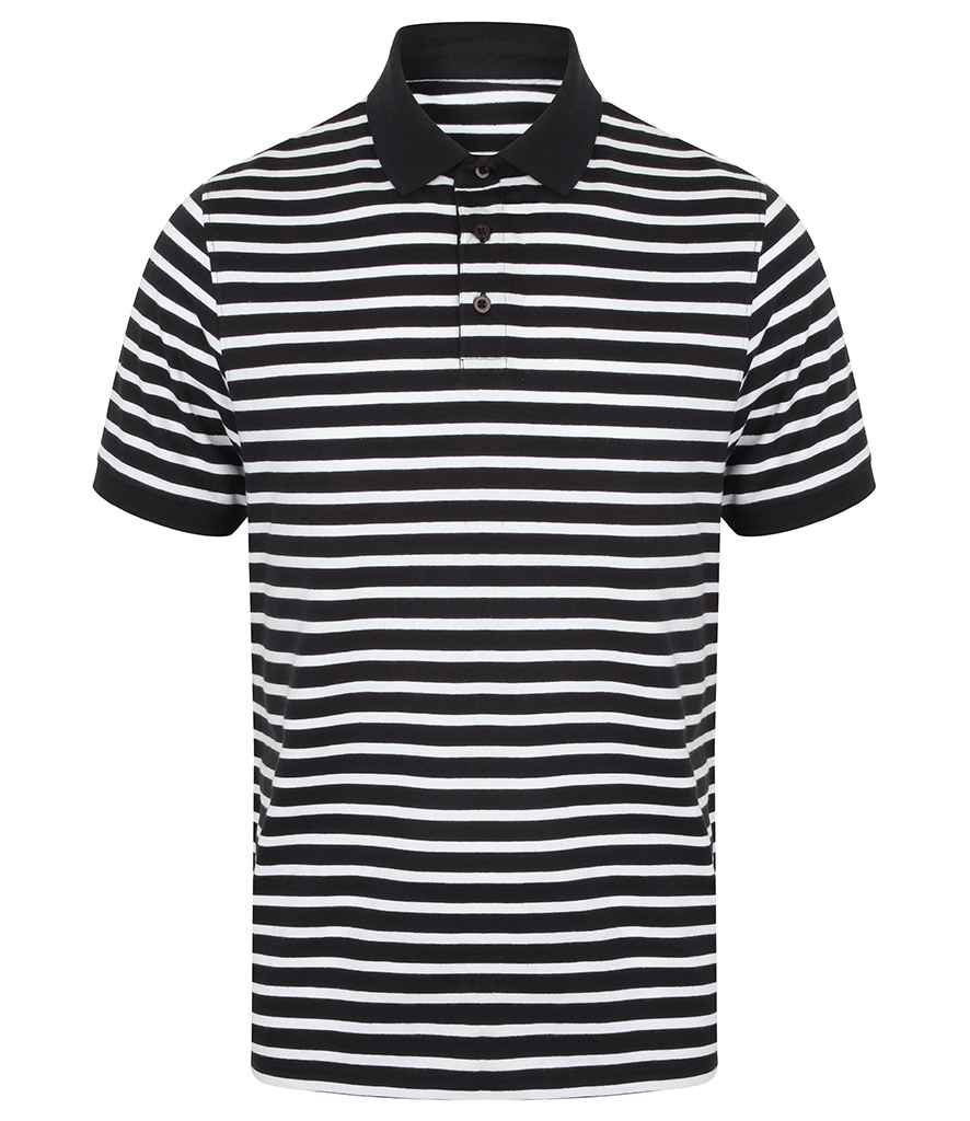 Front Row Striped Jersey Polo Shirt in by Front Row — Custom branded clothing by Print Press, featuring premium embroidery produced in our specialist print lab in the UK.