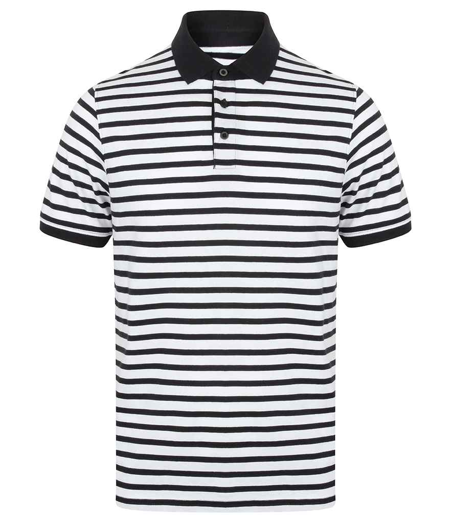 Front Row Striped Jersey Polo Shirt in by Front Row — Custom branded clothing by Print Press, featuring premium embroidery produced in our specialist print lab in the UK.