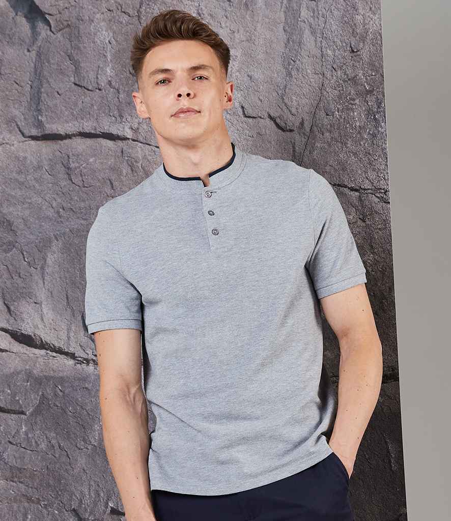 Front Row Stand Collar Stretch Polo Shirt in by Front Row — Custom branded clothing by Print Press, featuring premium embroidery produced in our specialist print lab in the UK.