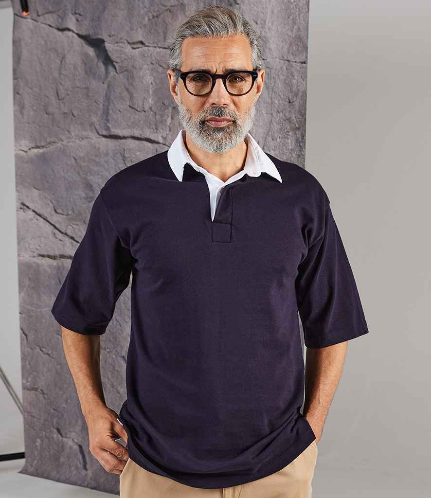 Front Row Short Sleeve Rugby Shirt in Navy by Front Row — Custom branded clothing by Print Press, featuring premium embroidery produced in our specialist print lab in the UK.