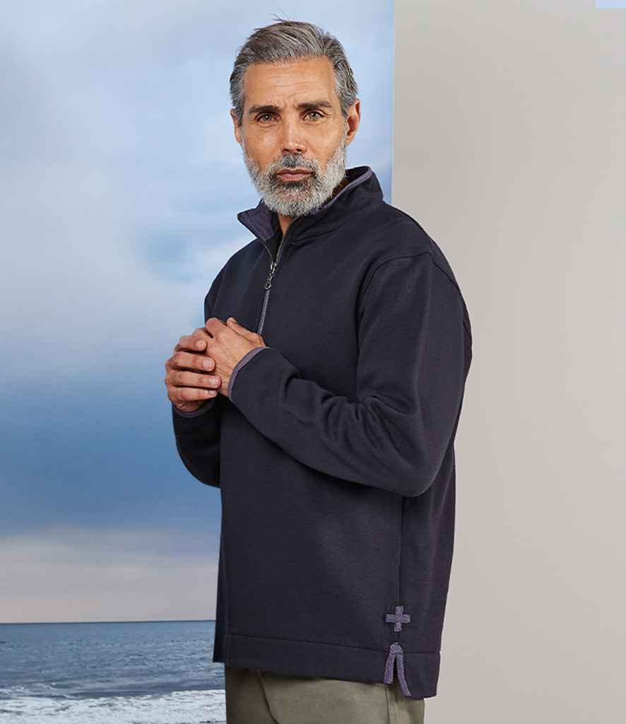 Front Row Collection Super Soft Zip Neck Sweatshirt in Navy Blue by Front Row — Custom branded clothing by Print Press, featuring premium embroidery produced in our specialist print lab in the UK.