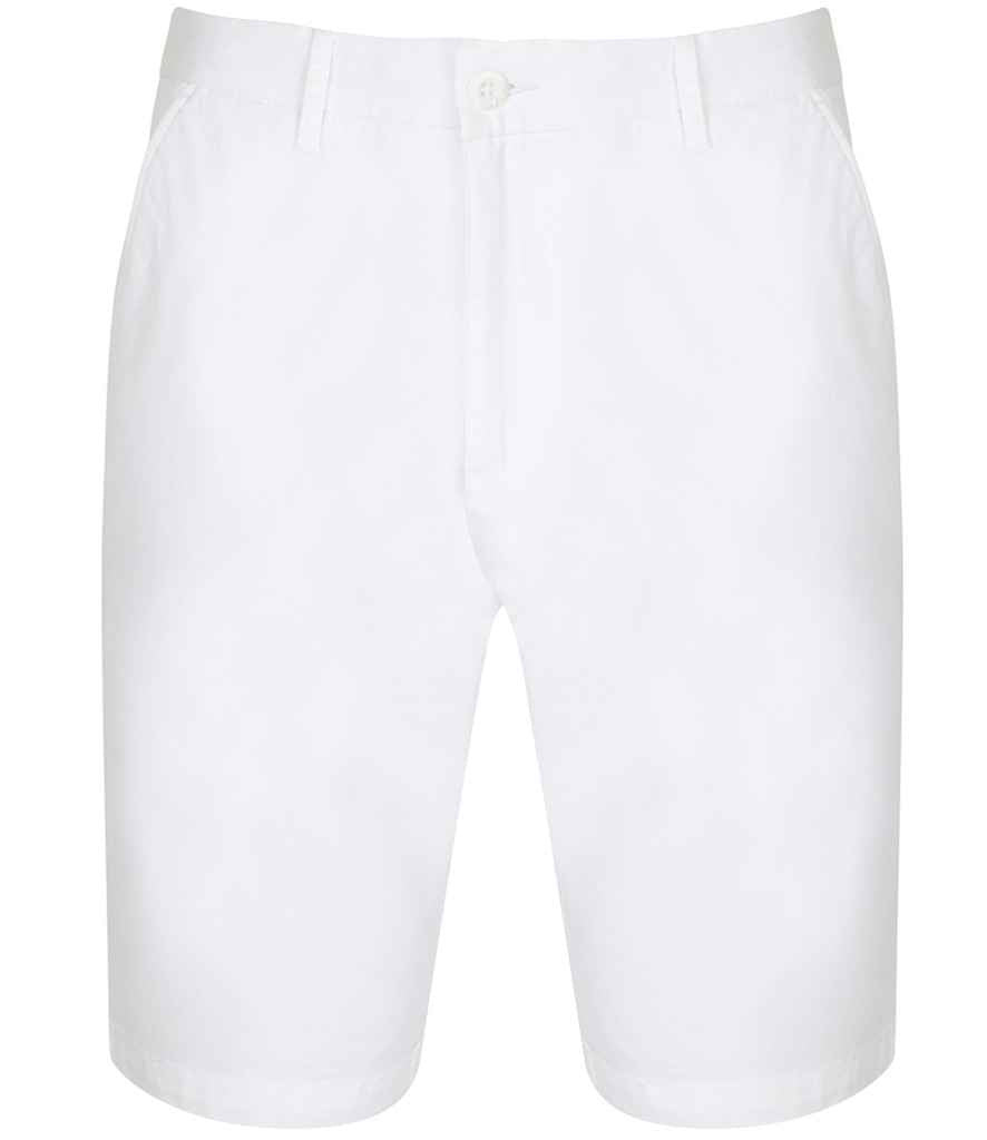 Front Row Ladies Stretch Chino Shorts in White by Front Row — Custom branded clothing by Print Press, featuring premium embroidery produced in our specialist print lab in the UK.