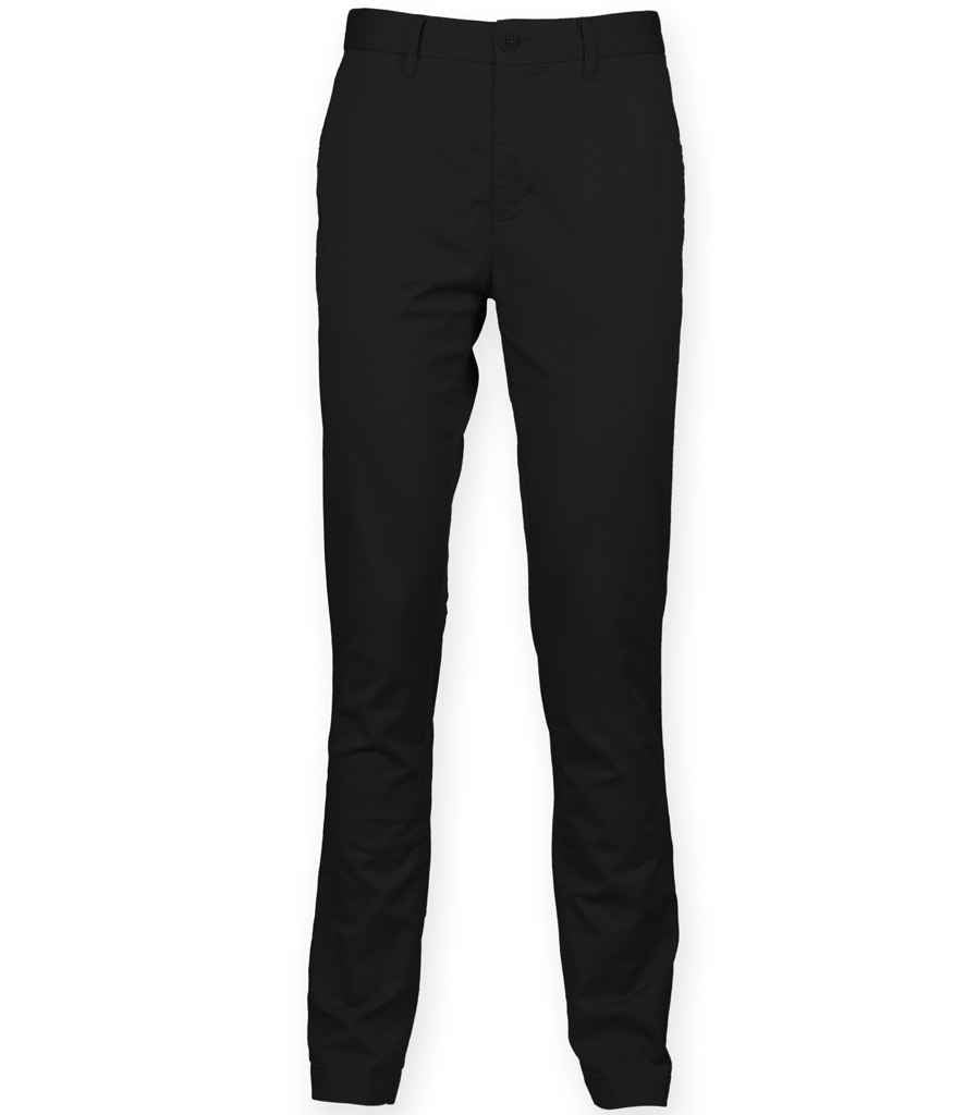 Front Row Stretch Chino Trousers in Black by Front Row — Custom branded clothing by Print Press, featuring premium embroidery produced in our specialist print lab in the UK.
