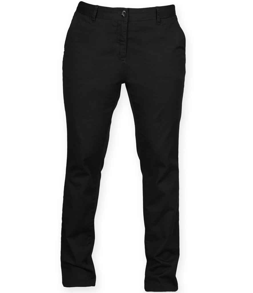 Front Row Ladies Stretch Chino Trousers in Black by Front Row — Custom branded clothing by Print Press, featuring premium embroidery produced in our specialist print lab in the UK.