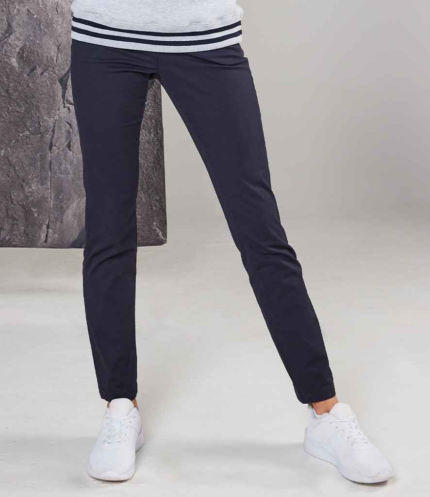 Front Row Ladies Stretch Chino Trousers in Navy by Front Row — Custom branded clothing by Print Press, featuring premium embroidery produced in our specialist print lab in the UK.