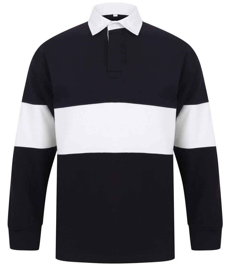Front Row Panelled Rugby Shirt in by Front Row — Custom branded clothing by Print Press, featuring premium embroidery produced in our specialist print lab in the UK.