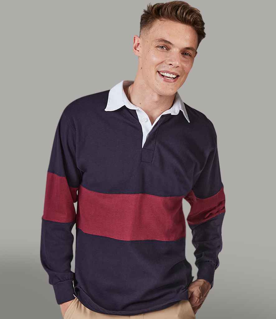 Front Row Panelled Rugby Shirt in by Front Row — Custom branded clothing by Print Press, featuring premium embroidery produced in our specialist print lab in the UK.