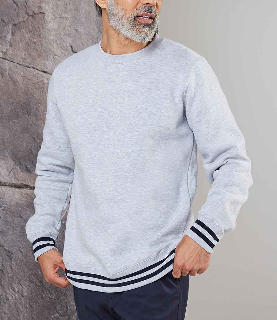 Front Row Unisex Striped Cuff Sweatshirt in Heather Grey Navy by Front Row — Custom branded clothing by Print Press, featuring premium embroidery produced in our specialist print lab in the UK.