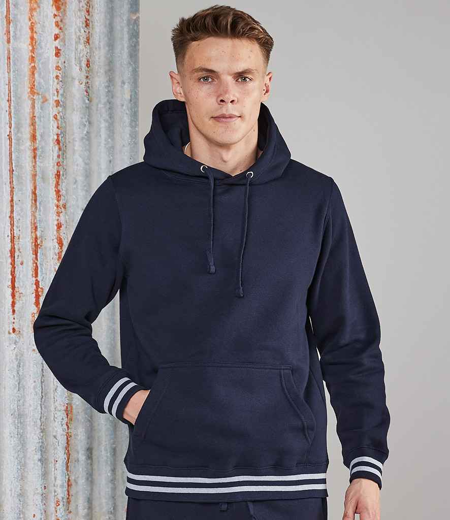 Front Row Unisex Striped Cuff Hoodie in Navy Heather Grey by Front Row — Custom branded clothing by Print Press, featuring premium embroidery produced in our specialist print lab in the UK.