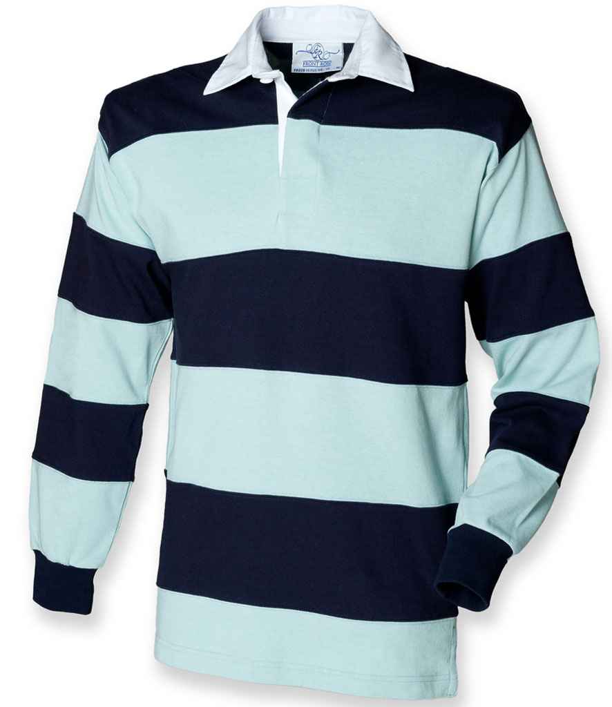 Front Row Sewn Stripe Rugby Shirt in by Front Row — Custom branded clothing by Print Press, featuring premium embroidery produced in our specialist print lab in the UK.