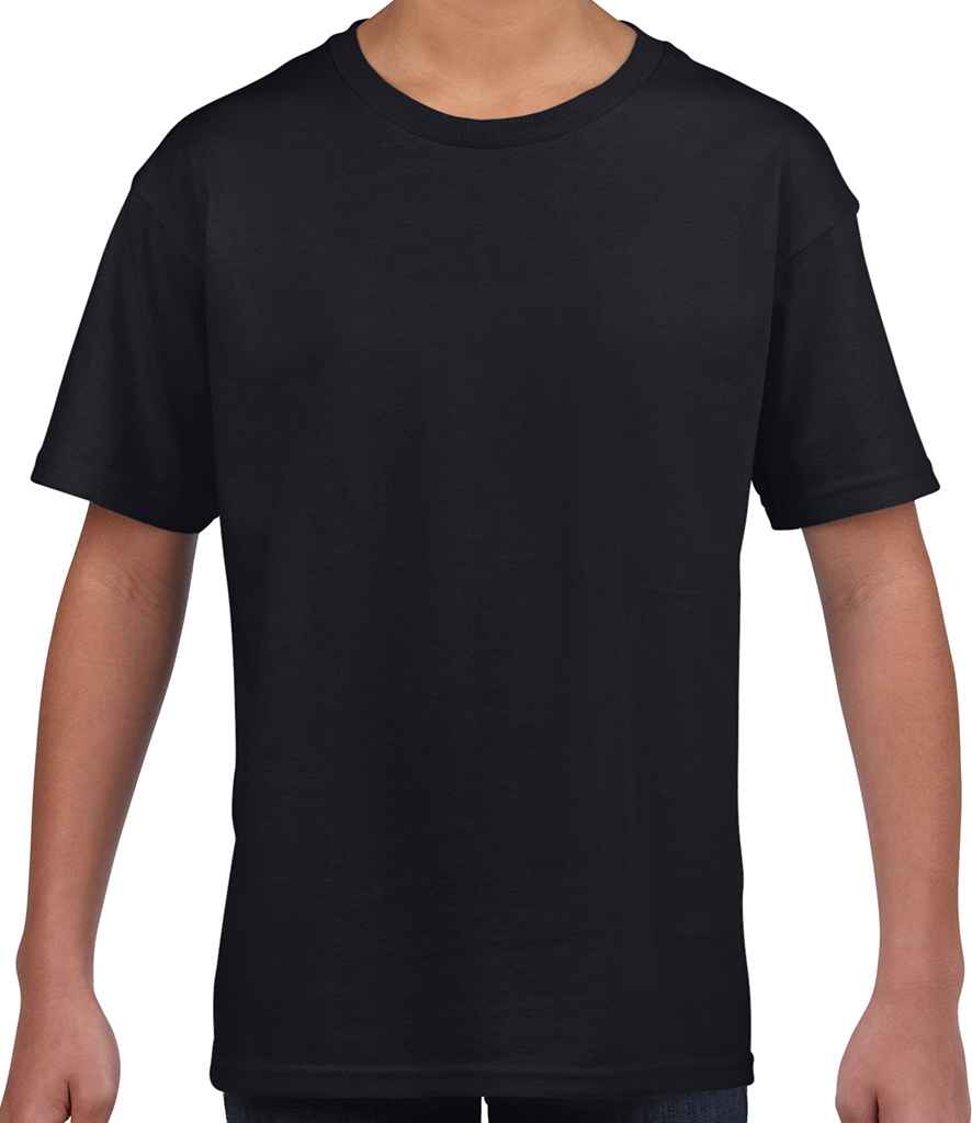 Gildan Kids SoftStyle Ringspun T-Shirt in Black by Gildan — Custom branded clothing by Print Press, featuring premium embroidery produced in our specialist print lab in the UK.
