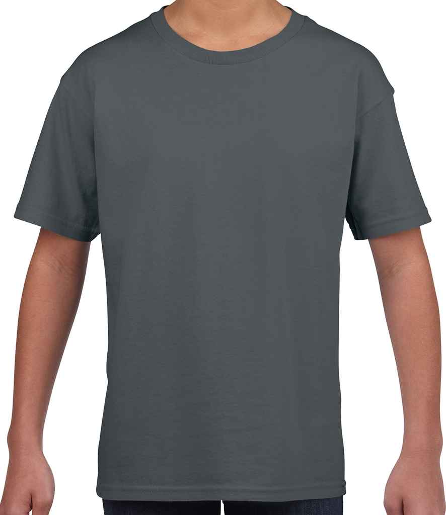 Gildan Kids SoftStyle Ringspun T-Shirt in Charcoal by Gildan — Custom branded clothing by Print Press, featuring premium embroidery produced in our specialist print lab in the UK.