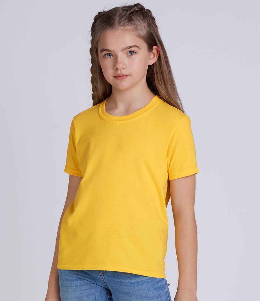 Gildan Kids SoftStyle Ringspun T-Shirt in Daisy by Gildan — Custom branded clothing by Print Press, featuring premium embroidery produced in our specialist print lab in the UK.