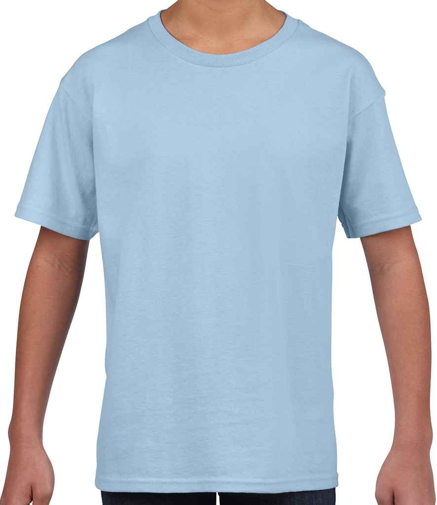 Gildan Kids SoftStyle Ringspun T-Shirt in Light Blue by Gildan — Custom branded clothing by Print Press, featuring premium embroidery produced in our specialist print lab in the UK.