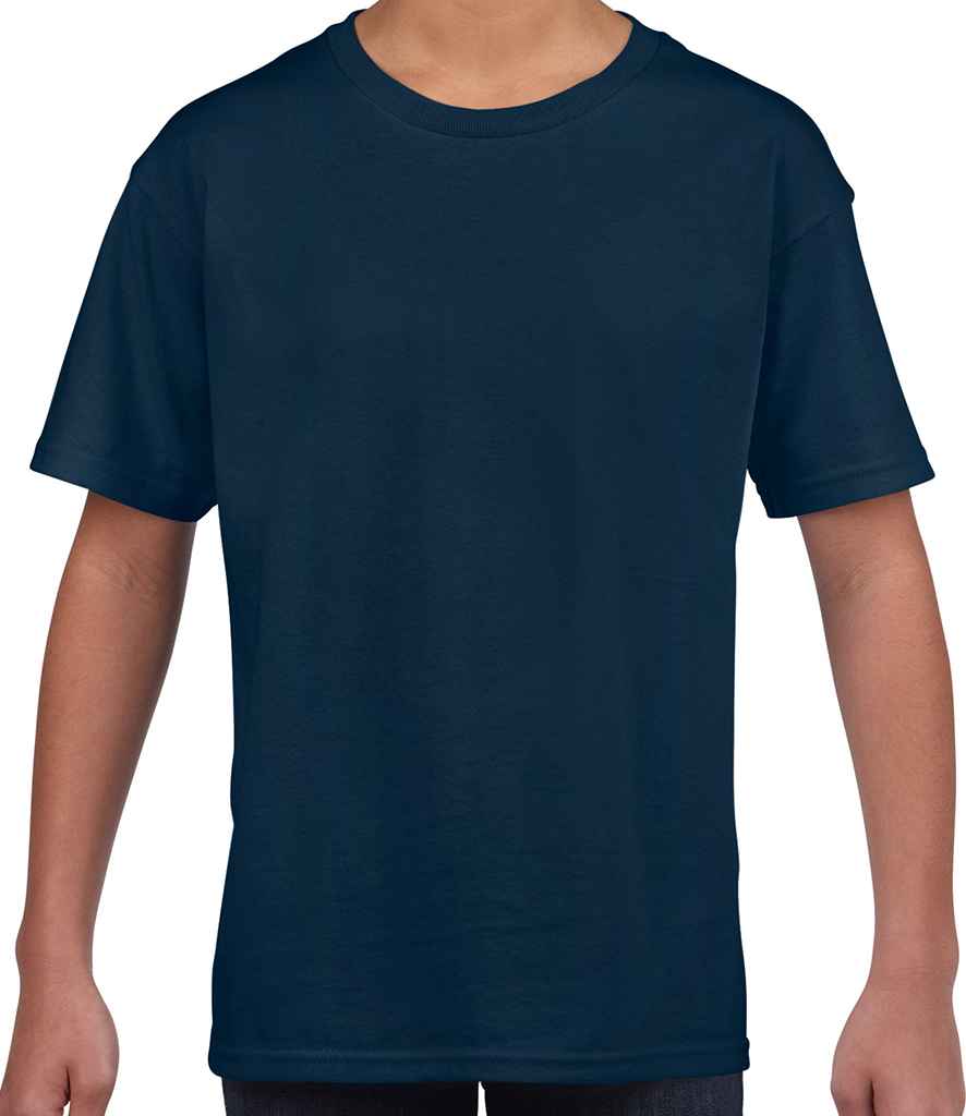 Gildan Kids SoftStyle Ringspun T-Shirt in Navy by Gildan — Custom branded clothing by Print Press, featuring premium embroidery produced in our specialist print lab in the UK.