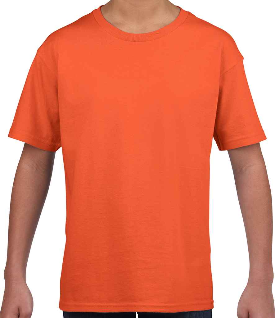 Gildan Kids SoftStyle Ringspun T-Shirt in Orange by Gildan — Custom branded clothing by Print Press, featuring premium embroidery produced in our specialist print lab in the UK.