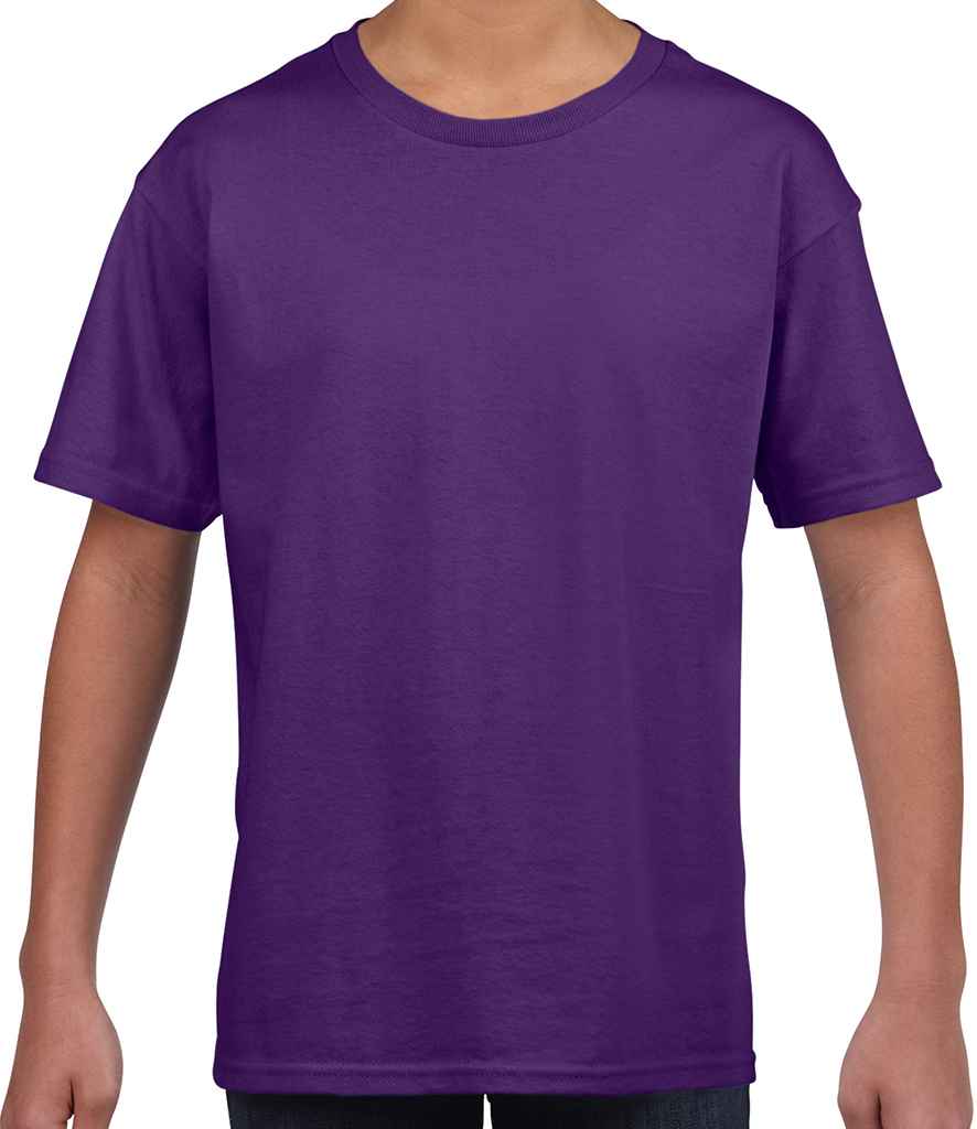 Gildan Kids SoftStyle Ringspun T-Shirt in Purple by Gildan — Custom branded clothing by Print Press, featuring premium embroidery produced in our specialist print lab in the UK.