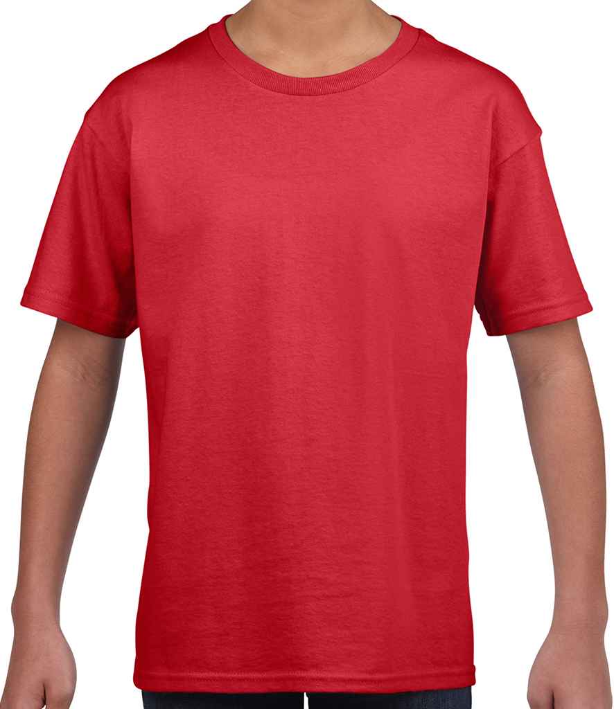 Gildan Kids SoftStyle Ringspun T-Shirt in Red by Gildan — Custom branded clothing by Print Press, featuring premium embroidery produced in our specialist print lab in the UK.