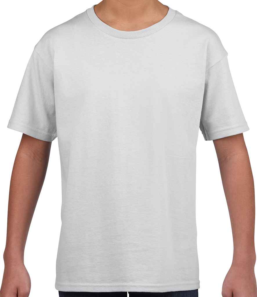 Gildan Kids SoftStyle Ringspun T-Shirt in White by Gildan — Custom branded clothing by Print Press, featuring premium embroidery produced in our specialist print lab in the UK.