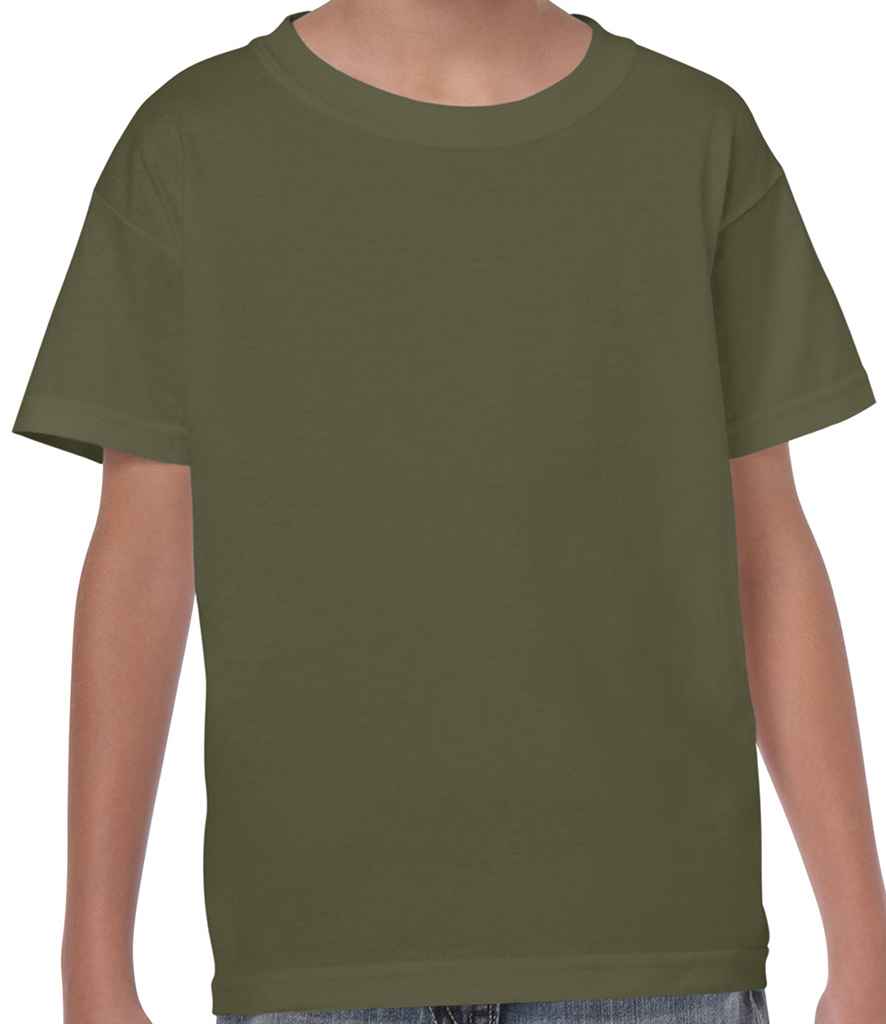 Gildan Kids Heavy Cotton T-Shirt in Military Green by Gildan — Custom branded clothing by Print Press, featuring premium embroidery produced in our specialist print lab in the UK.