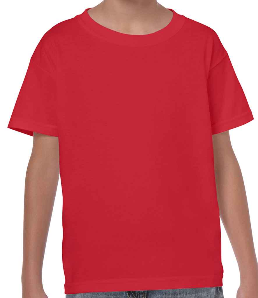 Gildan Kids Heavy Cotton T-Shirt in Red by Gildan — Custom branded clothing by Print Press, featuring premium embroidery produced in our specialist print lab in the UK.