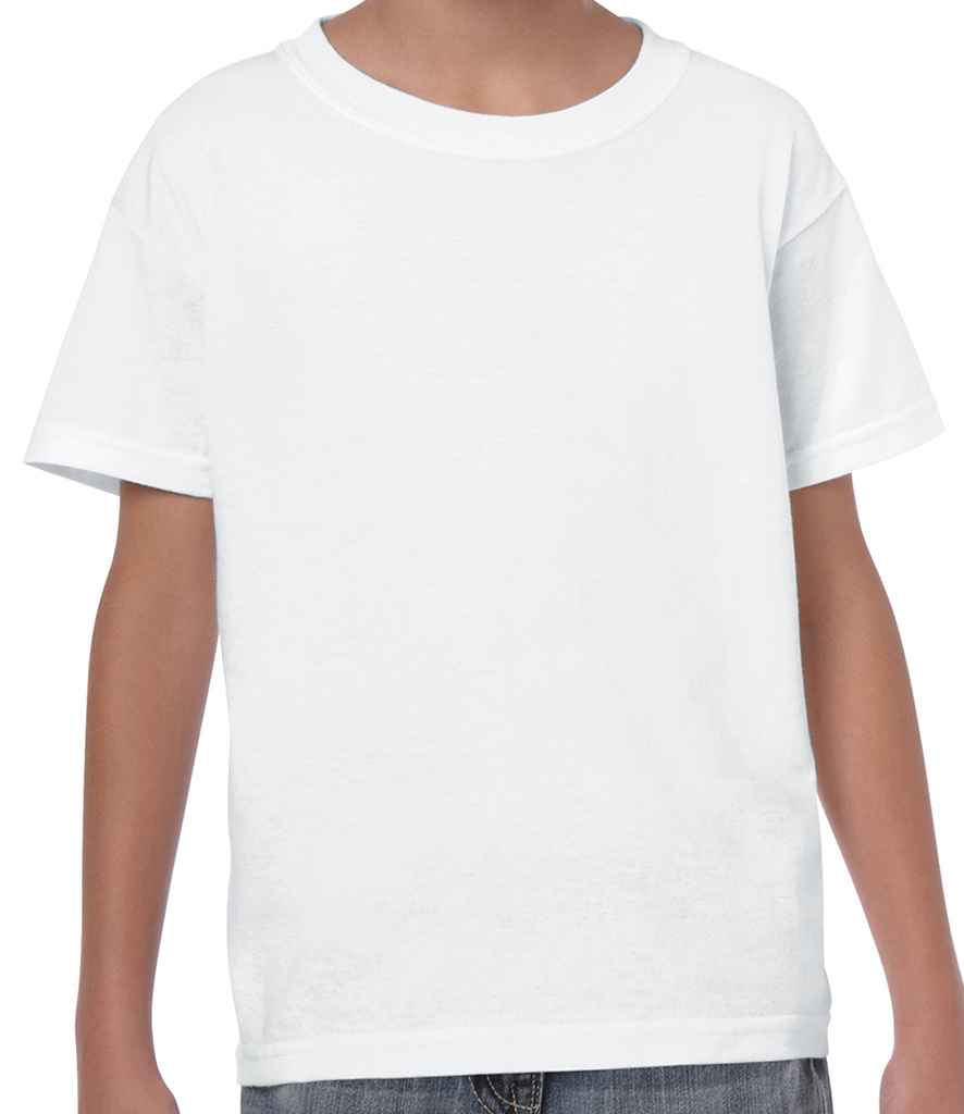 Gildan Kids Heavy Cotton T-Shirt in White by Gildan — Custom branded clothing by Print Press, featuring premium embroidery produced in our specialist print lab in the UK.