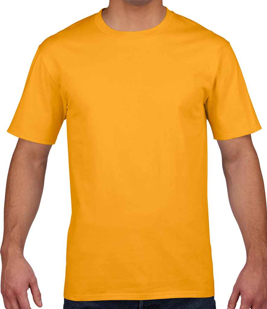 Gildan Premium Cotton T-Shirt in Gold by Gildan — Custom branded clothing by Print Press, featuring premium embroidery produced in our specialist print lab in the UK.