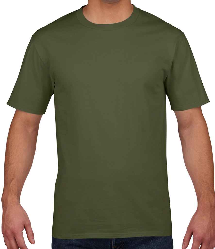 Gildan Premium Cotton T-Shirt in Military Green by Gildan — Custom branded clothing by Print Press, featuring premium embroidery produced in our specialist print lab in the UK.