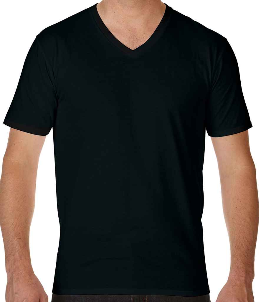 Gildan Premium Cotton V Neck T-Shirt in Black by Gildan — Custom branded clothing by Print Press, featuring premium embroidery produced in our specialist print lab in the UK.
