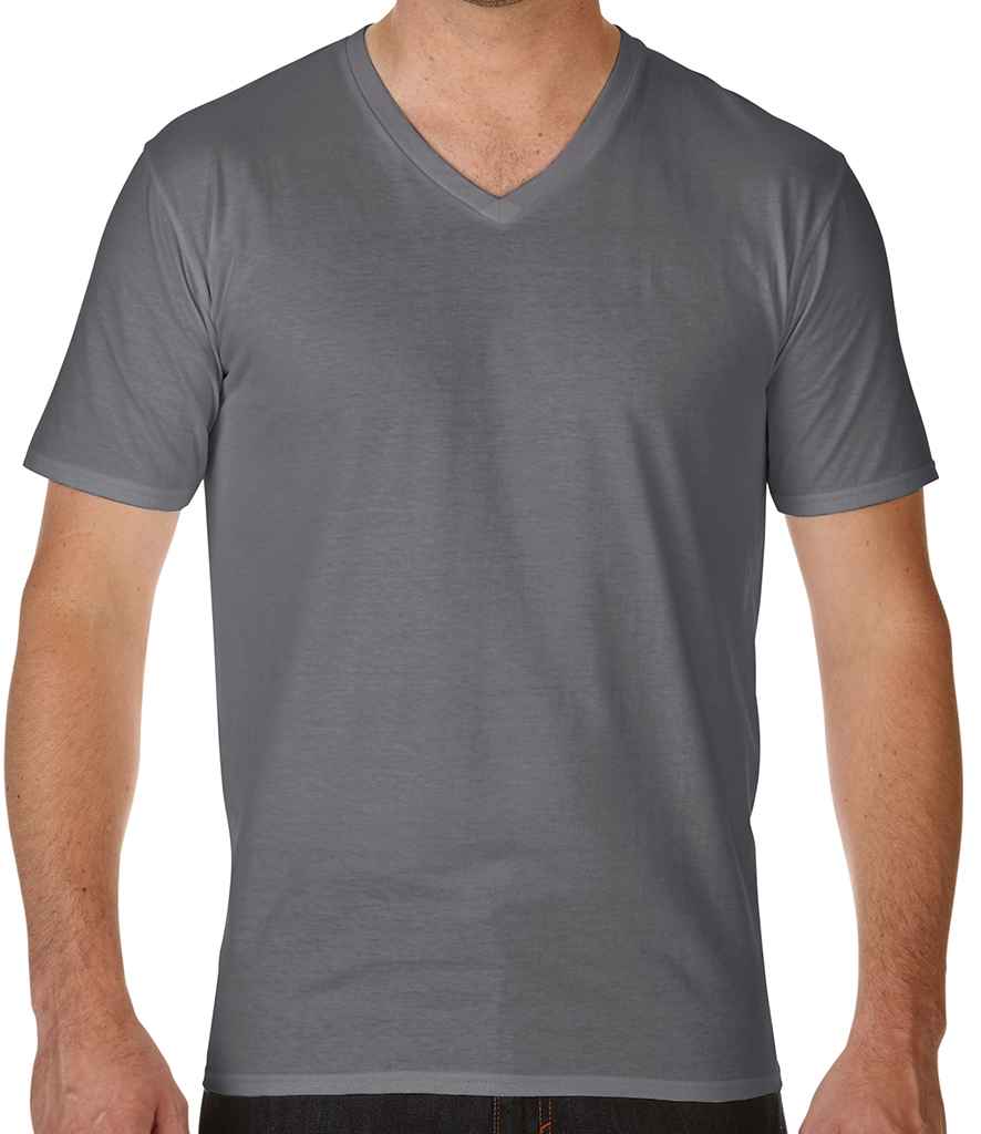 Gildan Premium Cotton V Neck T-Shirt in Charcoal by Gildan — Custom branded clothing by Print Press, featuring premium embroidery produced in our specialist print lab in the UK.