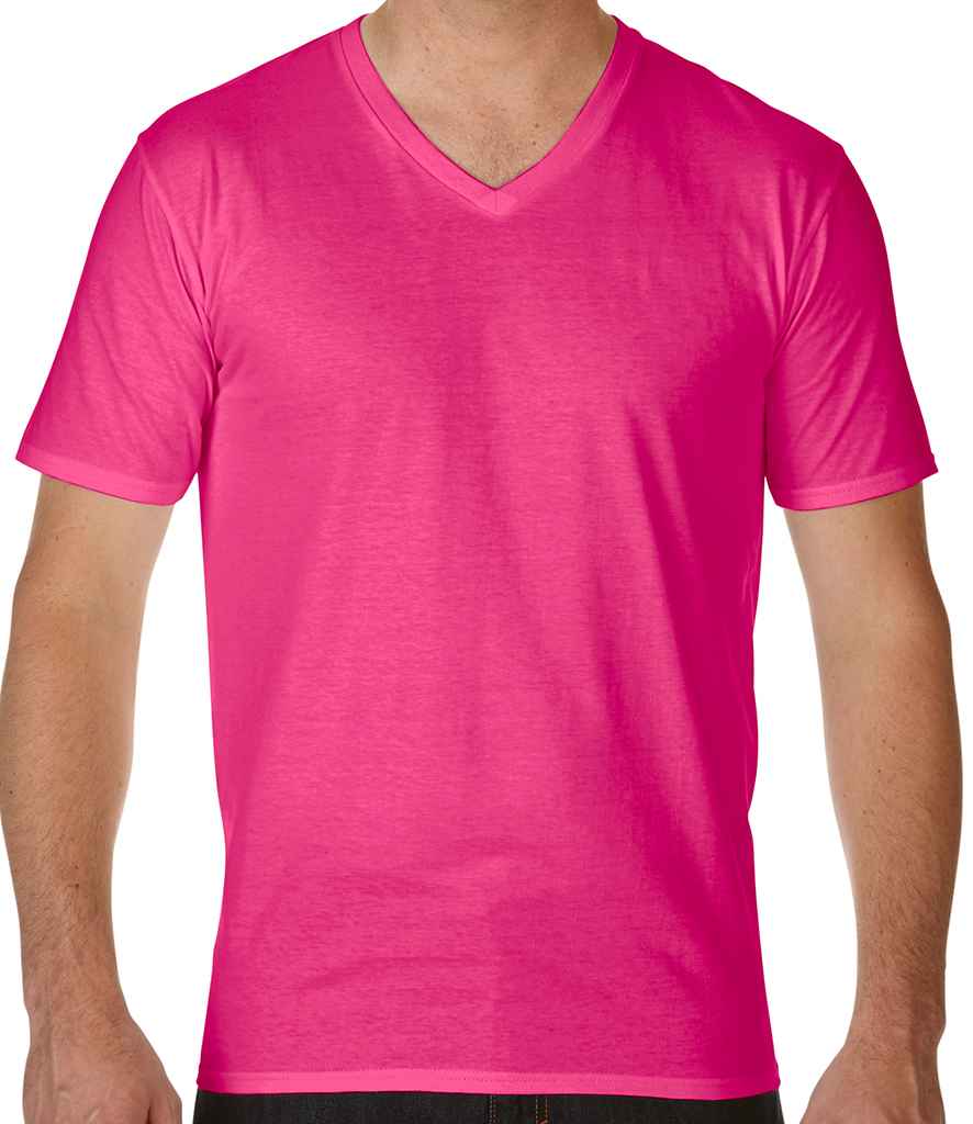 Gildan Premium Cotton V Neck T-Shirt in Heliconia by Gildan — Custom branded clothing by Print Press, featuring premium embroidery produced in our specialist print lab in the UK.