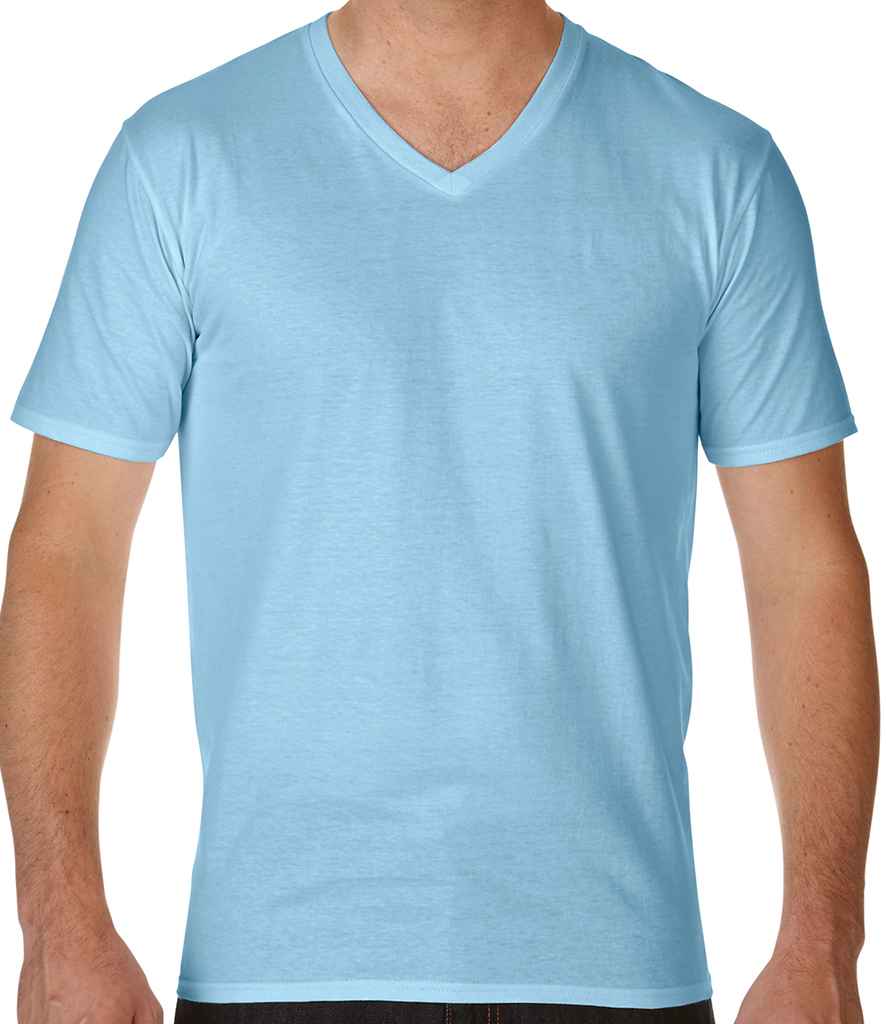 Gildan Premium Cotton V Neck T-Shirt in Light Blue by Gildan — Custom branded clothing by Print Press, featuring premium embroidery produced in our specialist print lab in the UK.