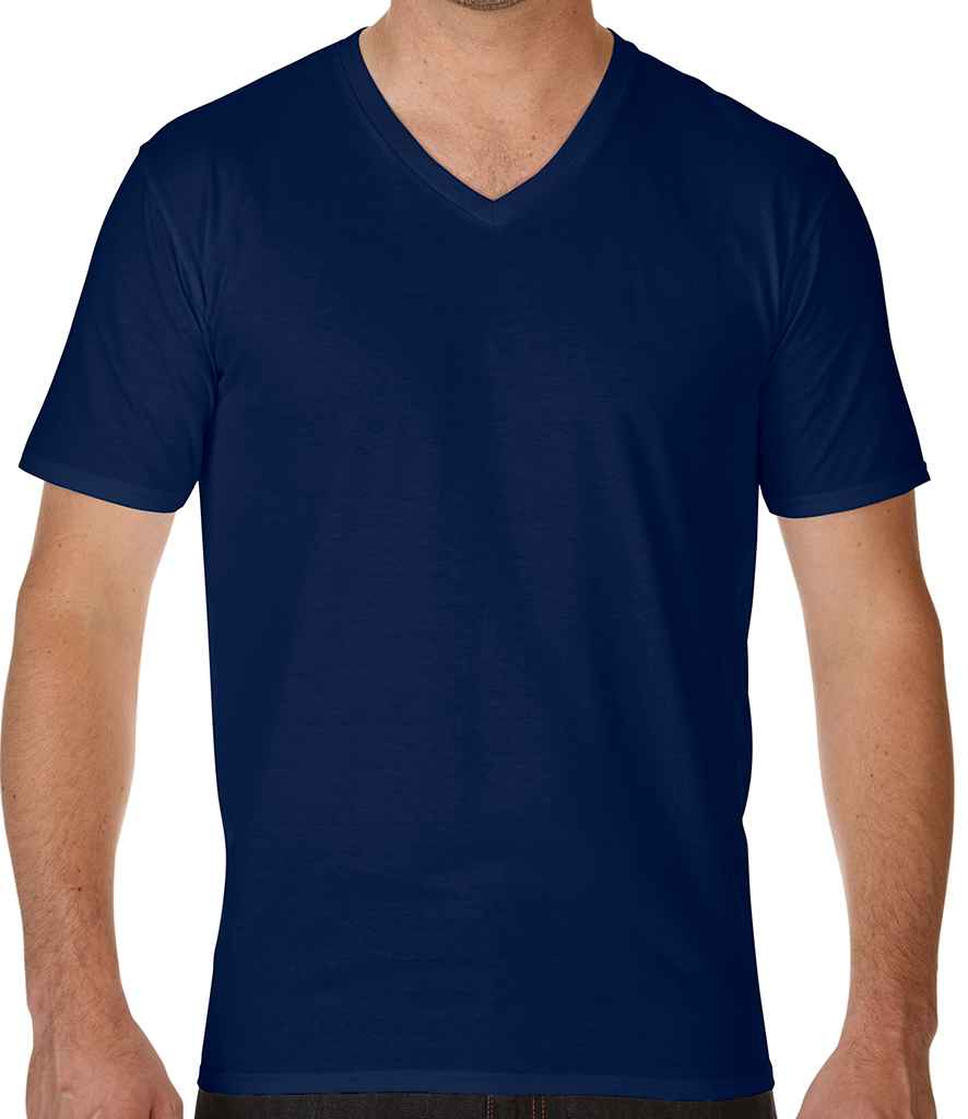 Gildan Premium Cotton V Neck T-Shirt in Navy by Gildan — Custom branded clothing by Print Press, featuring premium embroidery produced in our specialist print lab in the UK.