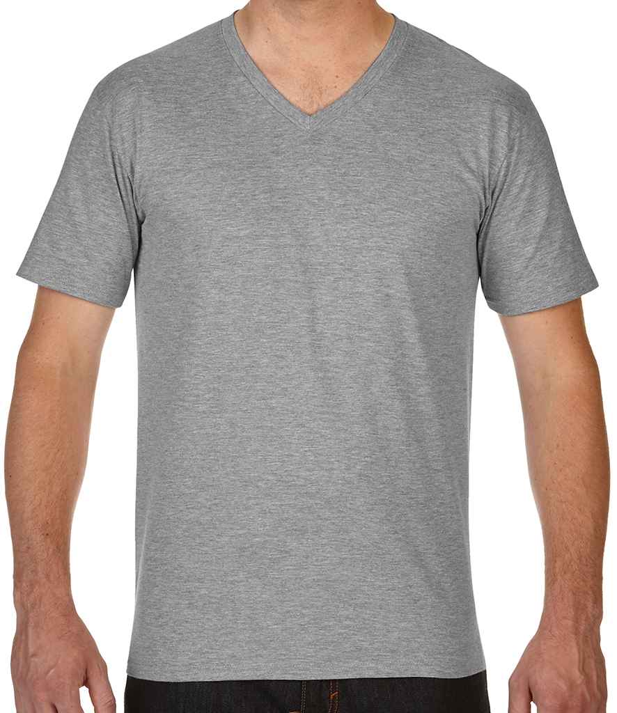 Gildan Premium Cotton V Neck T-Shirt in Sport Grey by Gildan — Custom branded clothing by Print Press, featuring premium embroidery produced in our specialist print lab in the UK.