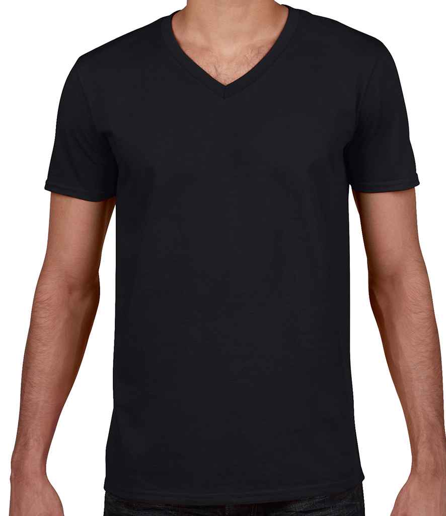 Gildan SoftStyle V Neck T-Shirt in Black by Gildan — Custom branded clothing by Print Press, featuring premium embroidery produced in our specialist print lab in the UK.