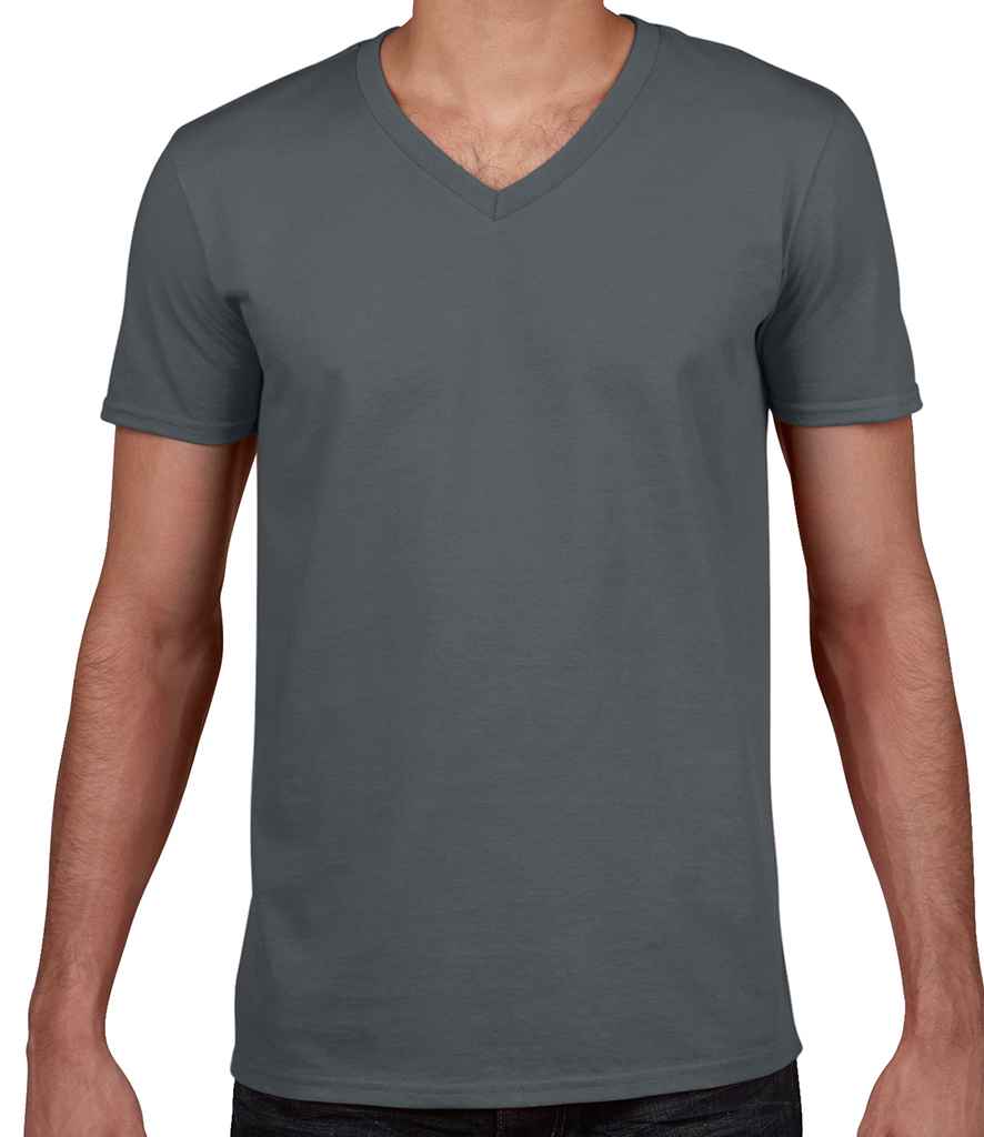 Gildan SoftStyle V Neck T-Shirt in Charcoal by Gildan — Custom branded clothing by Print Press, featuring premium embroidery produced in our specialist print lab in the UK.