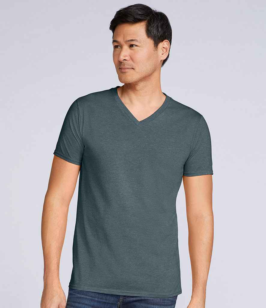 Gildan SoftStyle V Neck T-Shirt in Dark Heather by Gildan — Custom branded clothing by Print Press, featuring premium embroidery produced in our specialist print lab in the UK.