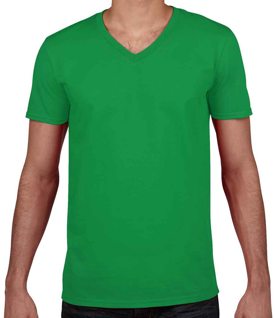 Gildan SoftStyle V Neck T-Shirt in Irish Green by Gildan — Custom branded clothing by Print Press, featuring premium embroidery produced in our specialist print lab in the UK.