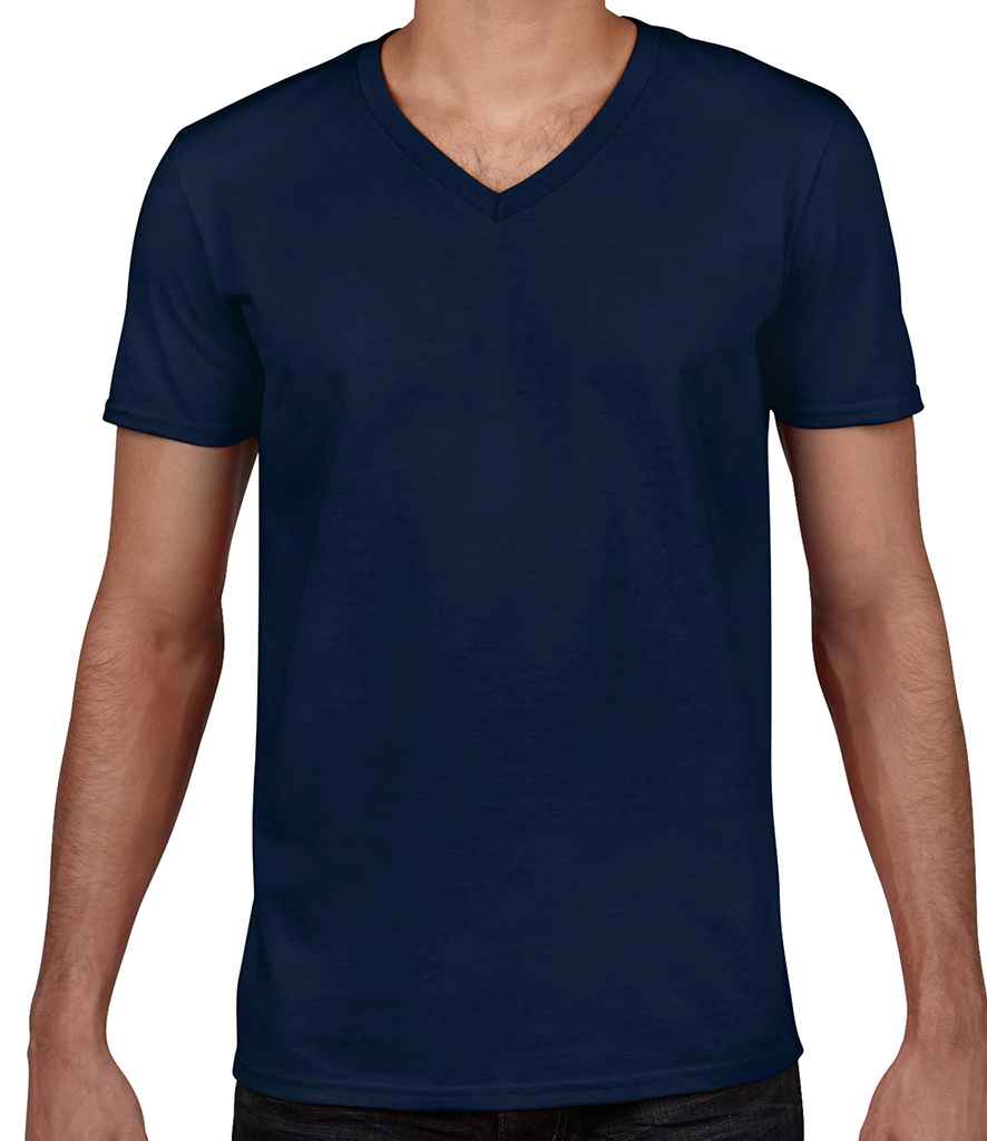 Gildan SoftStyle V Neck T-Shirt in Navy by Gildan — Custom branded clothing by Print Press, featuring premium embroidery produced in our specialist print lab in the UK.