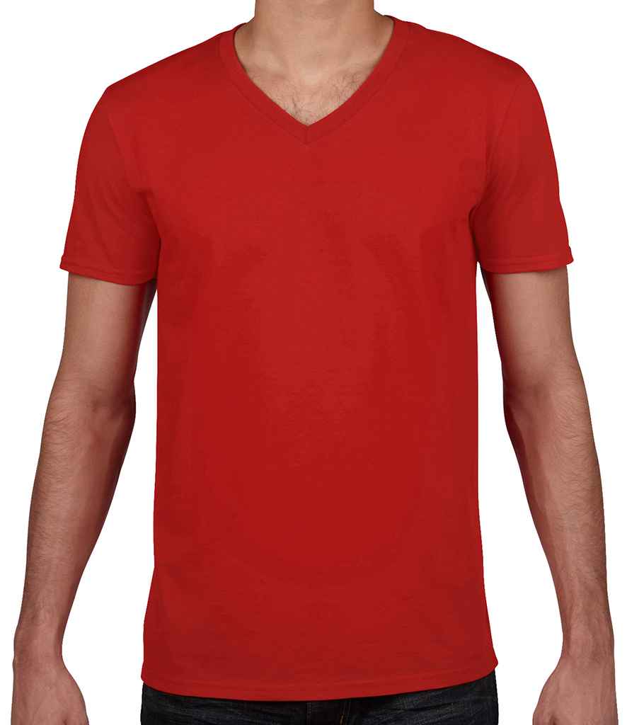 Gildan SoftStyle V Neck T-Shirt in Red by Gildan — Custom branded clothing by Print Press, featuring premium embroidery produced in our specialist print lab in the UK.