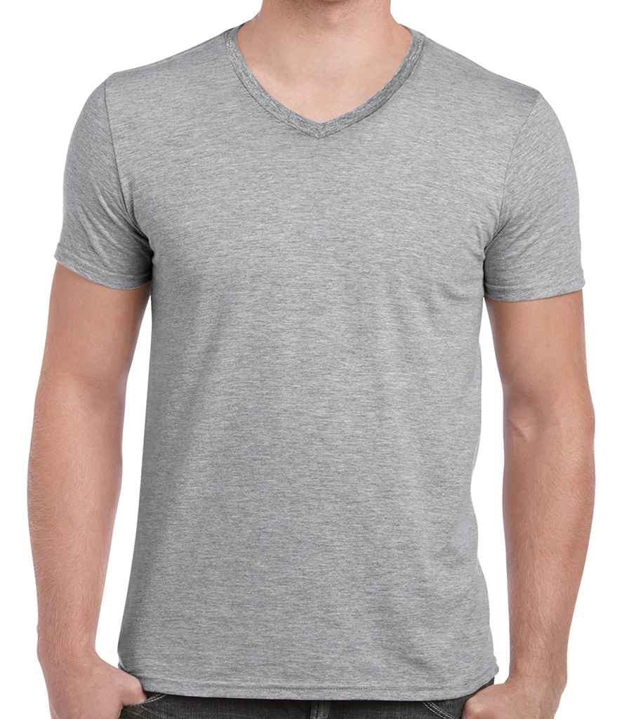 Gildan SoftStyle V Neck T-Shirt in Sport Grey by Gildan — Custom branded clothing by Print Press, featuring premium embroidery produced in our specialist print lab in the UK.