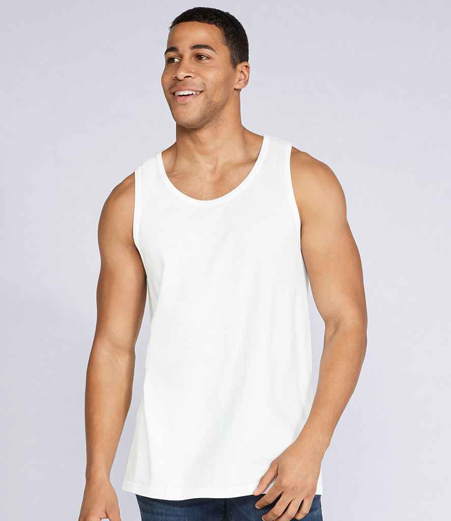 Gildan SoftStyle Tank Top in White by Gildan — Custom branded clothing by Print Press, featuring premium embroidery produced in our specialist print lab in the UK.