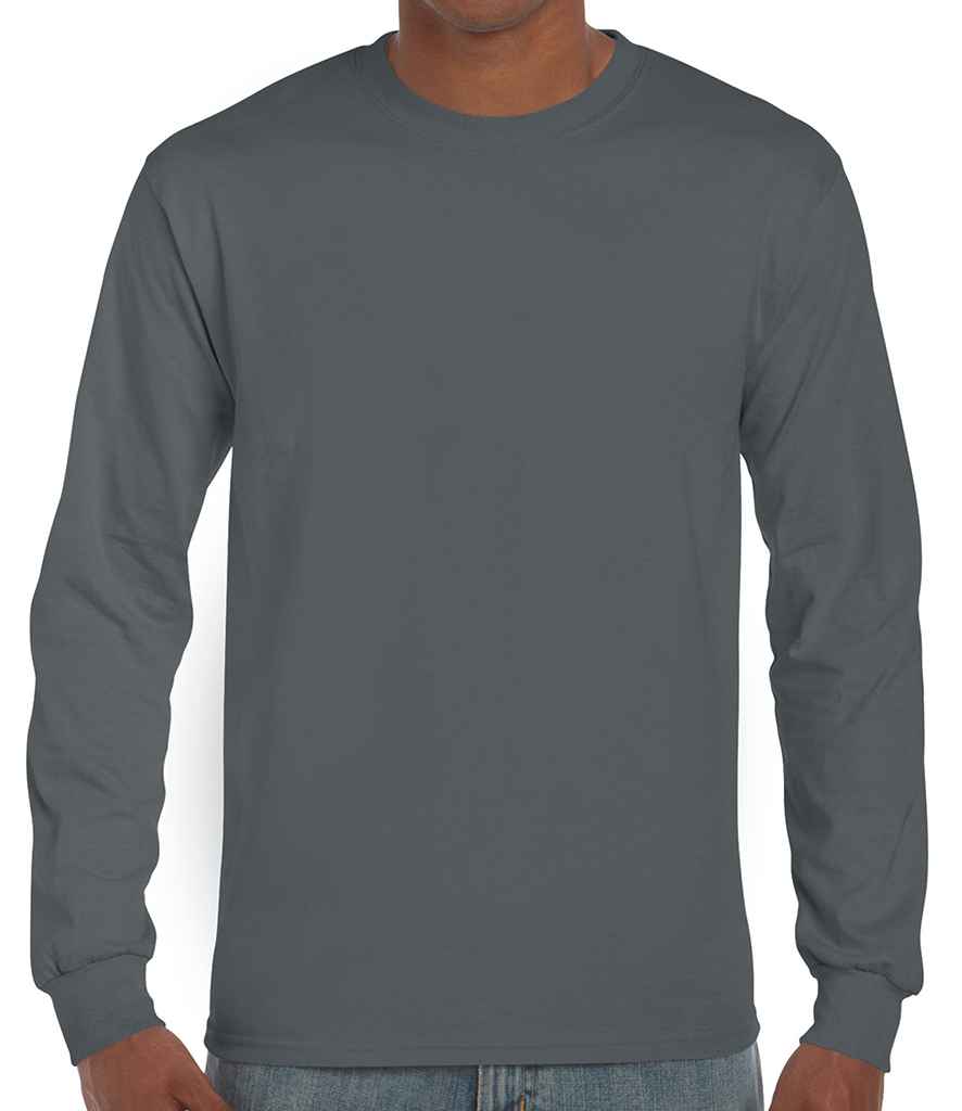 Gildan Ultra Cotton Long Sleeve T-Shirt in Charcoal by Gildan — Custom branded clothing by Print Press, featuring premium embroidery produced in our specialist print lab in the UK.